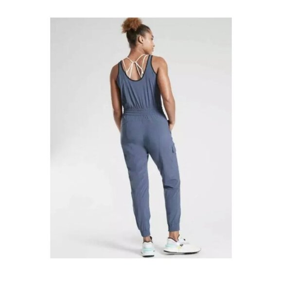 ATHLETA IRON BLUE UNBOUND JUMPSUIT ROMPER MEDIUM ZIP POCKETS - Picture 1 of 6